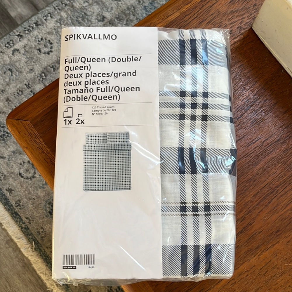 IKEA Navy/White check duvet {full/queen}